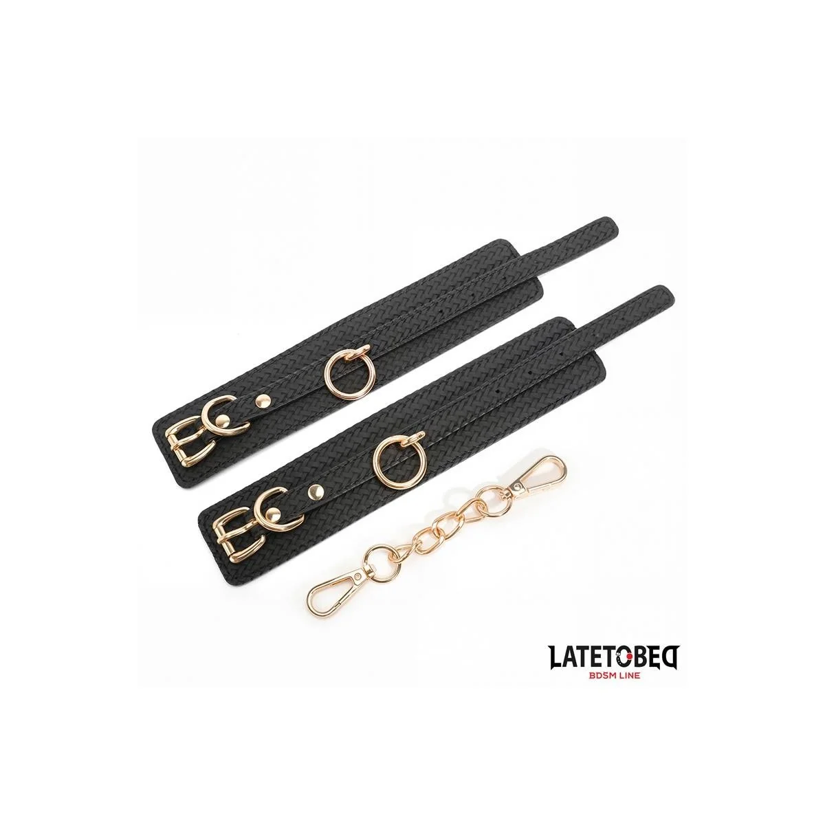 FUSSFESSELN MIT WEBMUSTER UND GOLDENER KETTE VON LATETOBED BDSM LINE