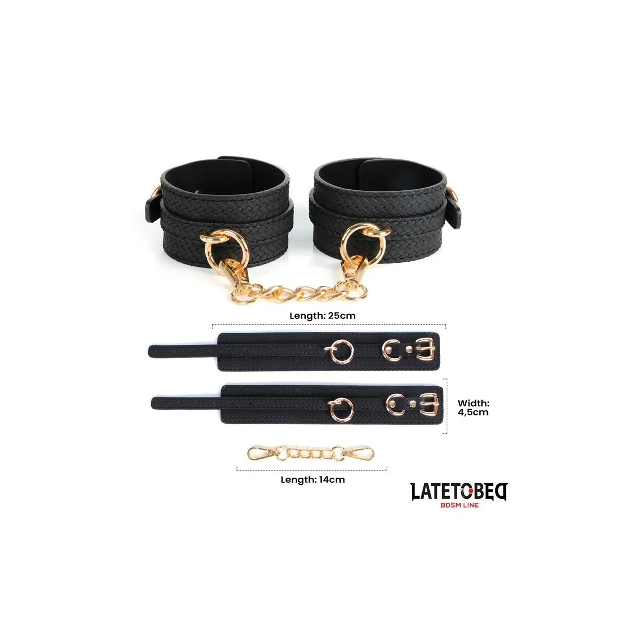 FUSSFESSELN MIT WEBMUSTER UND GOLDENER KETTE VON LATETOBED BDSM LINE