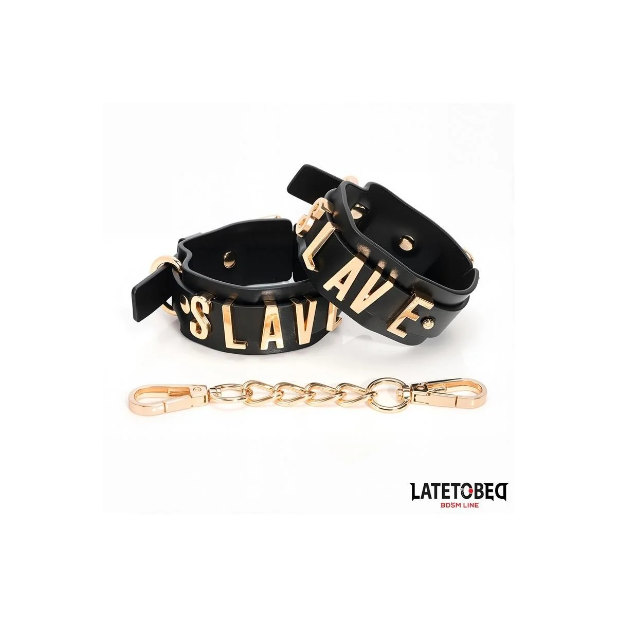 SLAVE-HANDSCHELLEN MIT GOLDENER KETTE VON LATETOBED BDSM LINE