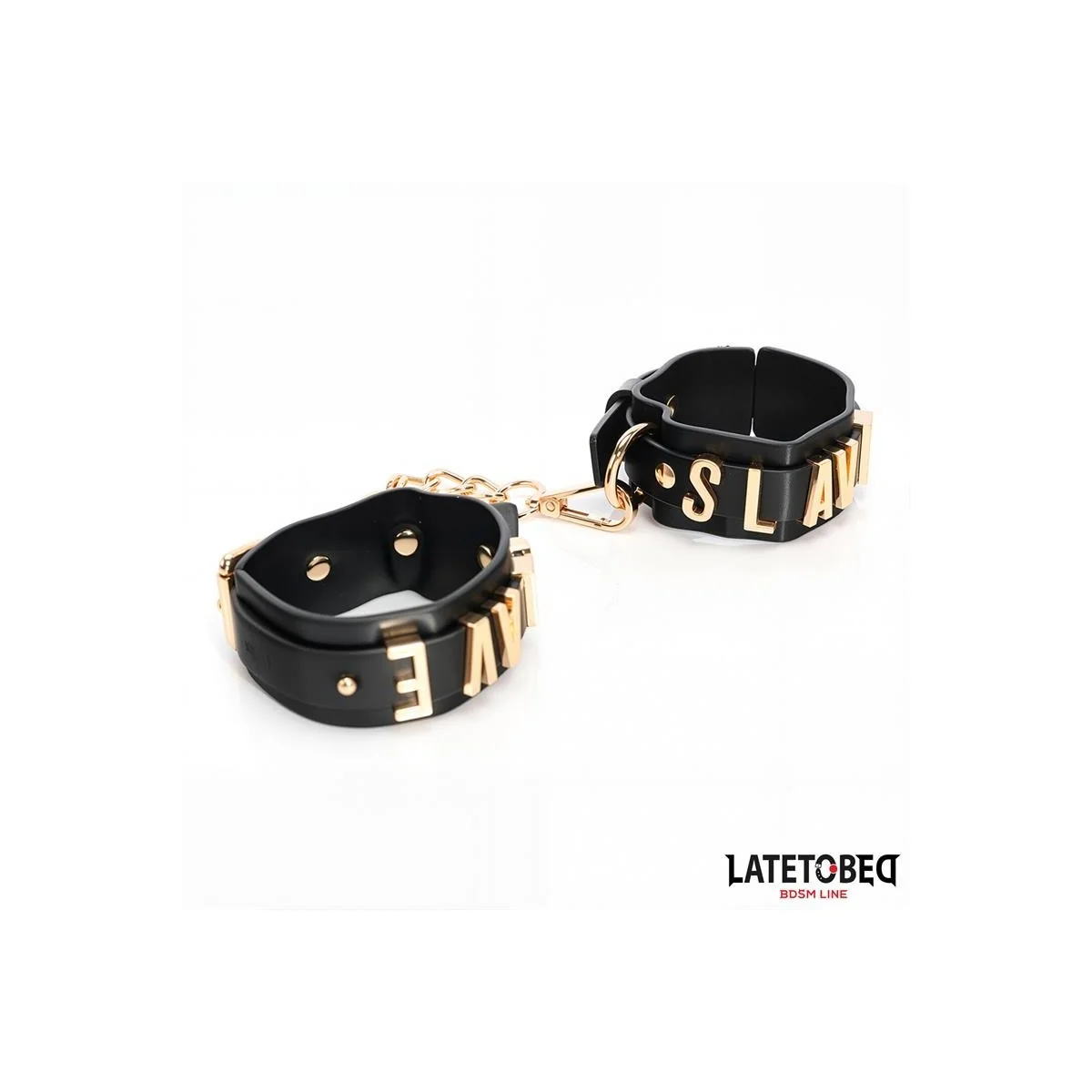 SLAVE-HANDSCHELLEN MIT GOLDENER KETTE VON LATETOBED BDSM LINE