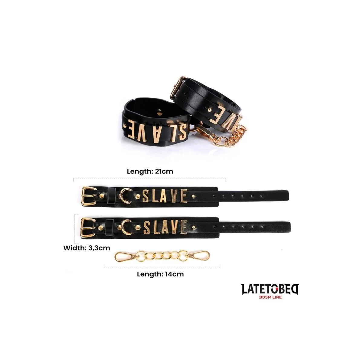 SLAVE-HANDSCHELLEN MIT GOLDENER KETTE VON LATETOBED BDSM LINE