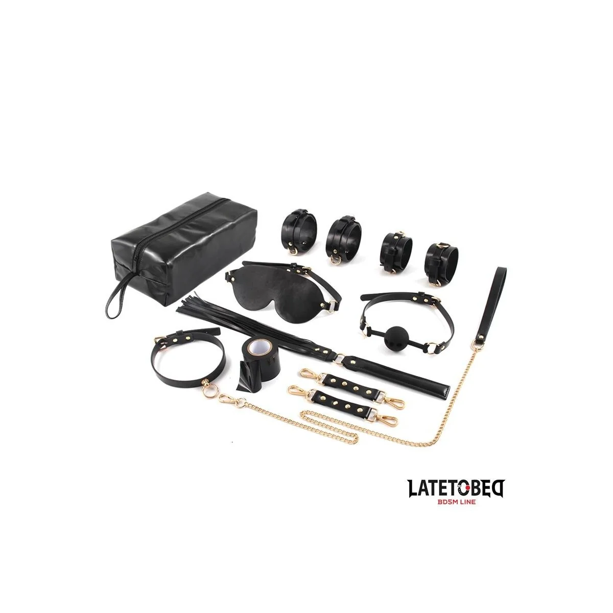 BONDAGE-SET MIT 8 TEILEN UND AUFBEWAHRUNGSTASCHE VON LATETOBED BDSM LINE