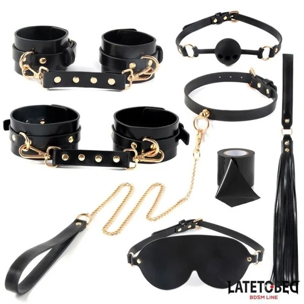 BONDAGE-SET MIT 8 TEILEN UND AUFBEWAHRUNGSTASCHE VON LATETOBED BDSM LINE