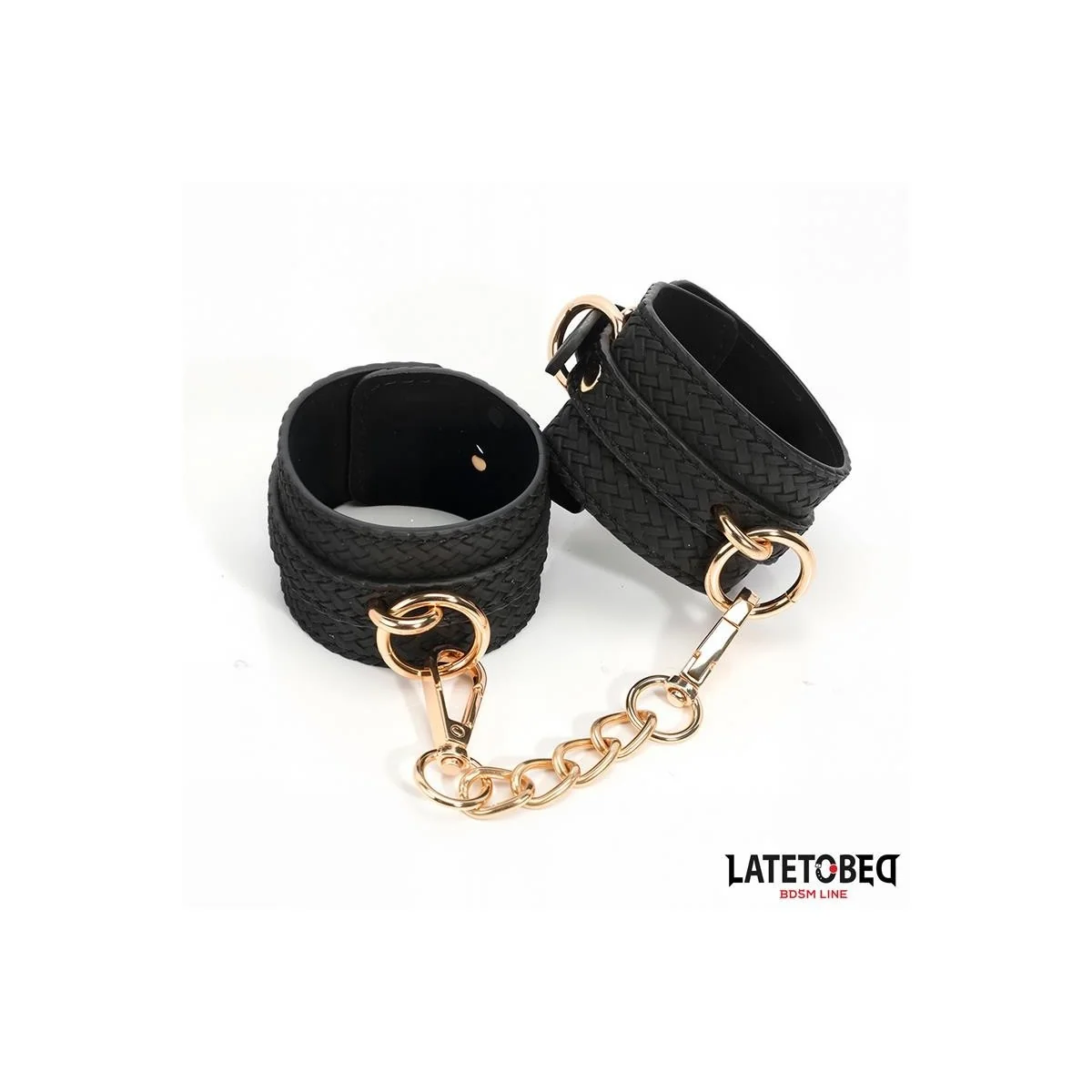 HANDFESSELN MIT WEBMUSTER GOLDENE KETTE VON LATETOBED BDSM LINE