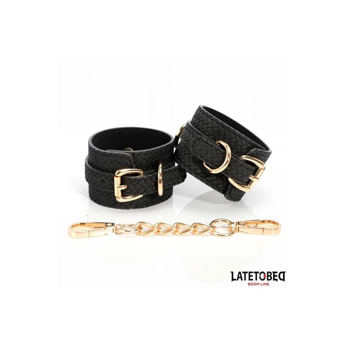 HANDFESSELN MIT WEBMUSTER GOLDENE KETTE VON LATETOBED BDSM LINE