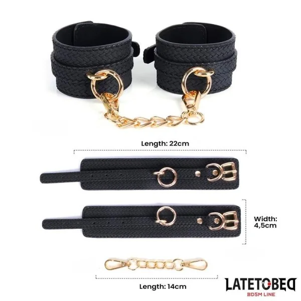 HANDFESSELN MIT WEBMUSTER GOLDENE KETTE VON LATETOBED BDSM LINE