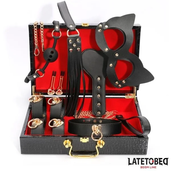 8-TEILIGES LEDER-BONDAGE-SET MIT AUFBEWAHRUNGSKOFFER VON LATETOBED BDSM LINE