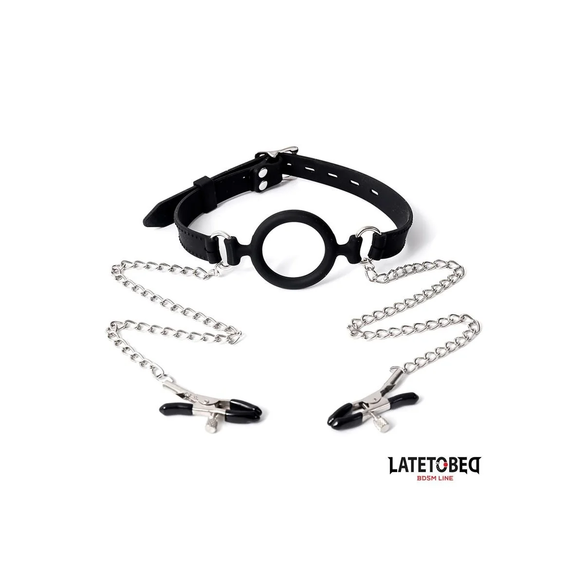 MUNDKNEBEL MIT NIPPELKLEMMEN VON LATETOBED BDSM LINE