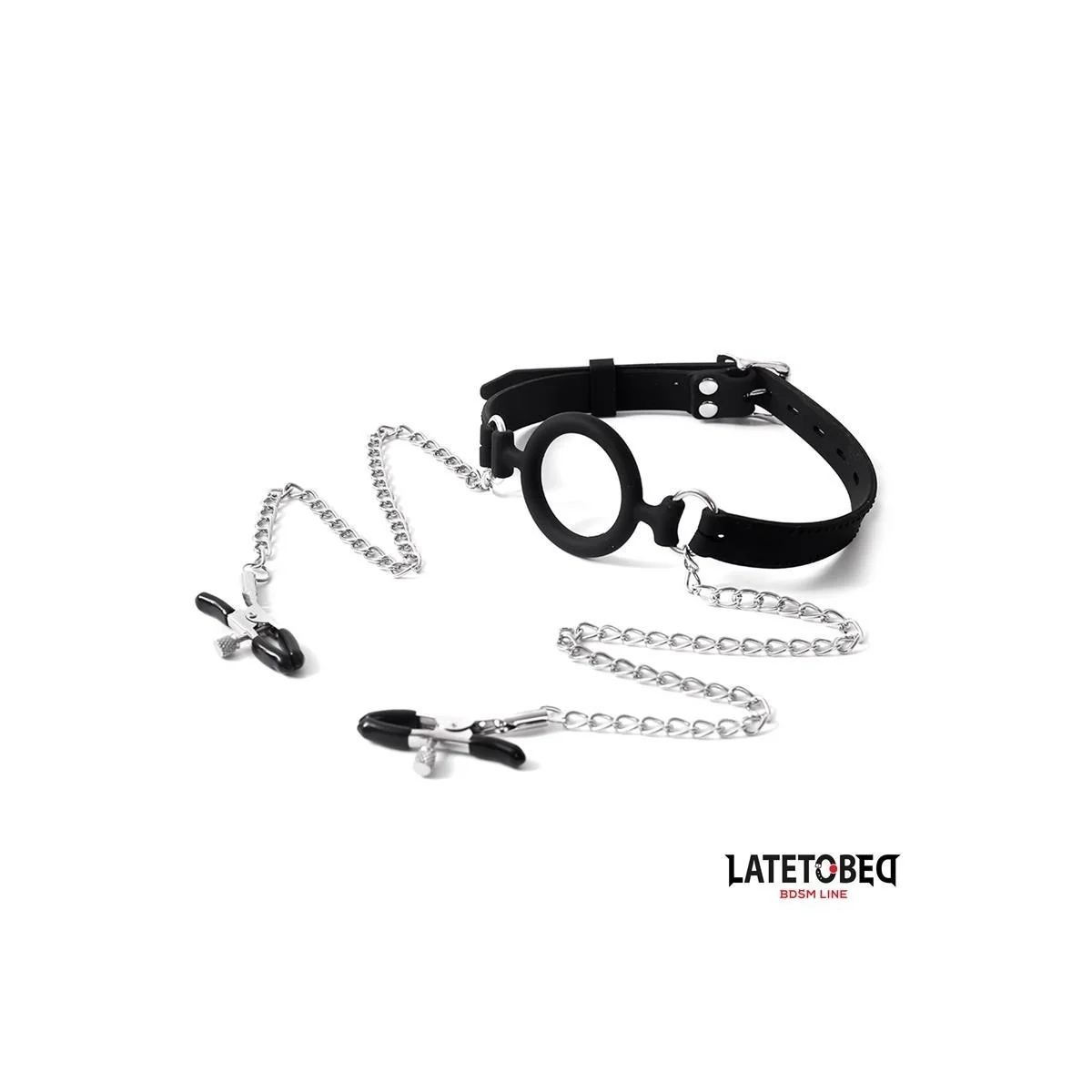 MUNDKNEBEL MIT NIPPELKLEMMEN VON LATETOBED BDSM LINE
