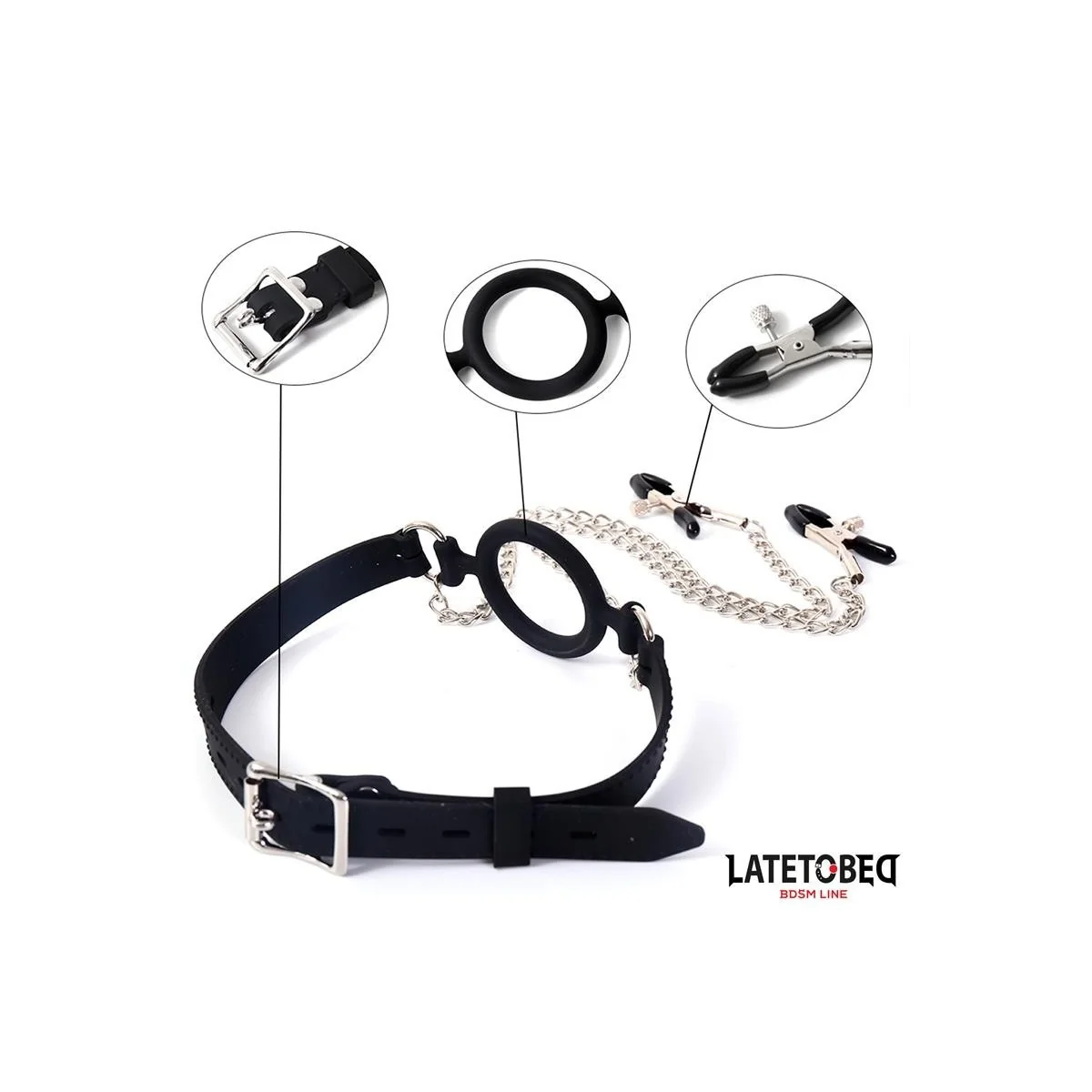 MUNDKNEBEL MIT NIPPELKLEMMEN VON LATETOBED BDSM LINE