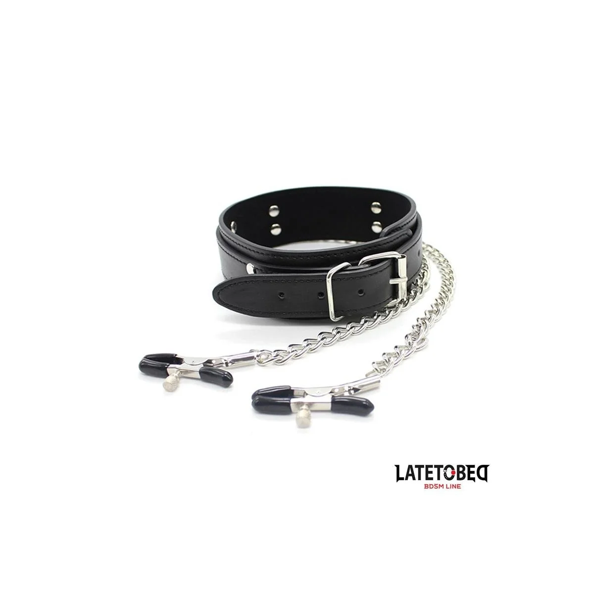 HALSBAND MIT NIPPELKLEMMEN VON LATETOBED BDSM LINE