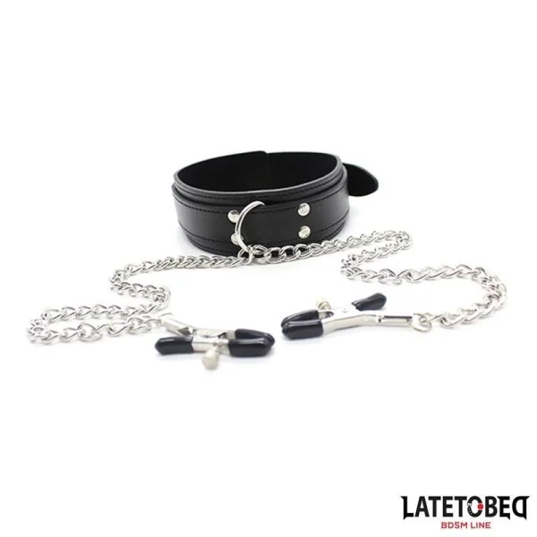 HALSBAND MIT NIPPELKLEMMEN VON LATETOBED BDSM LINE