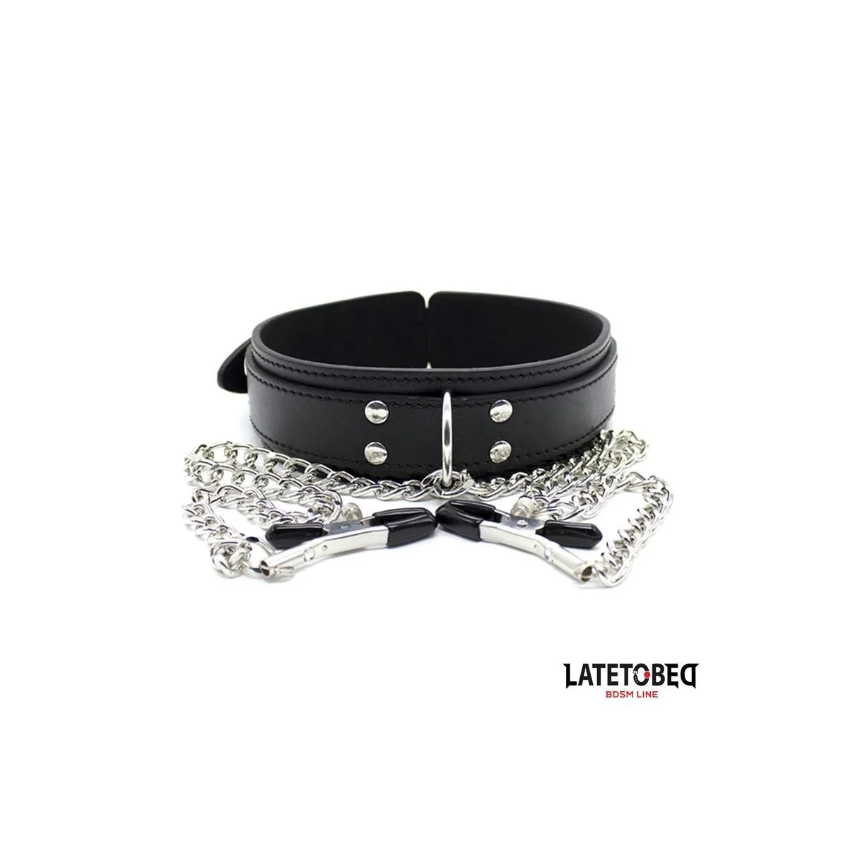 HALSBAND MIT NIPPELKLEMMEN VON LATETOBED BDSM LINE