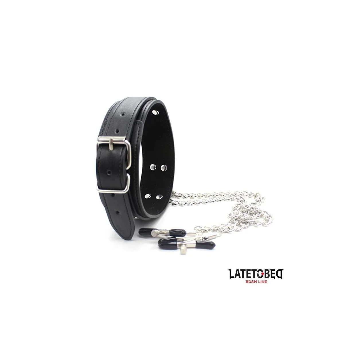 HALSBAND MIT NIPPELKLEMMEN VON LATETOBED BDSM LINE