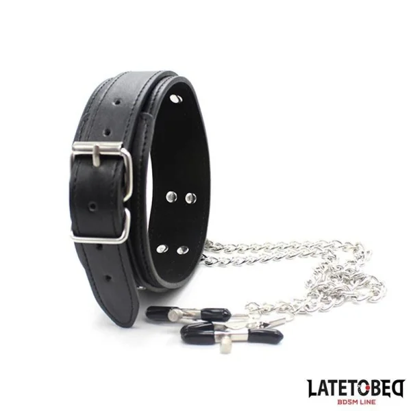 HALSBAND MIT NIPPELKLEMMEN VON LATETOBED BDSM LINE