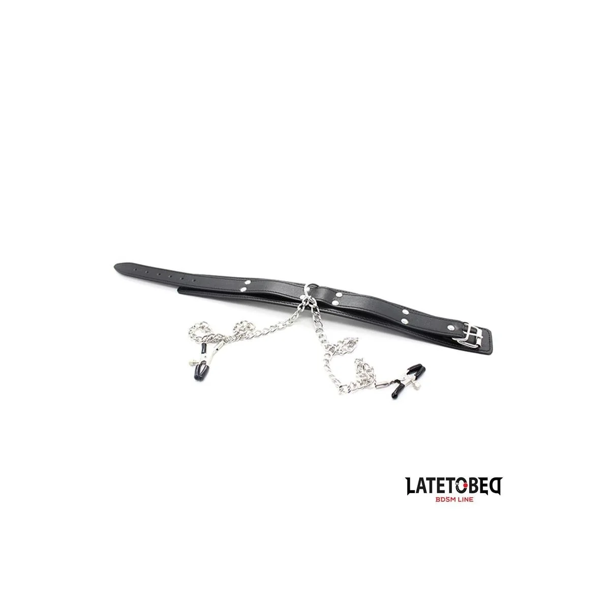 HALSBAND MIT NIPPELKLEMMEN VON LATETOBED BDSM LINE