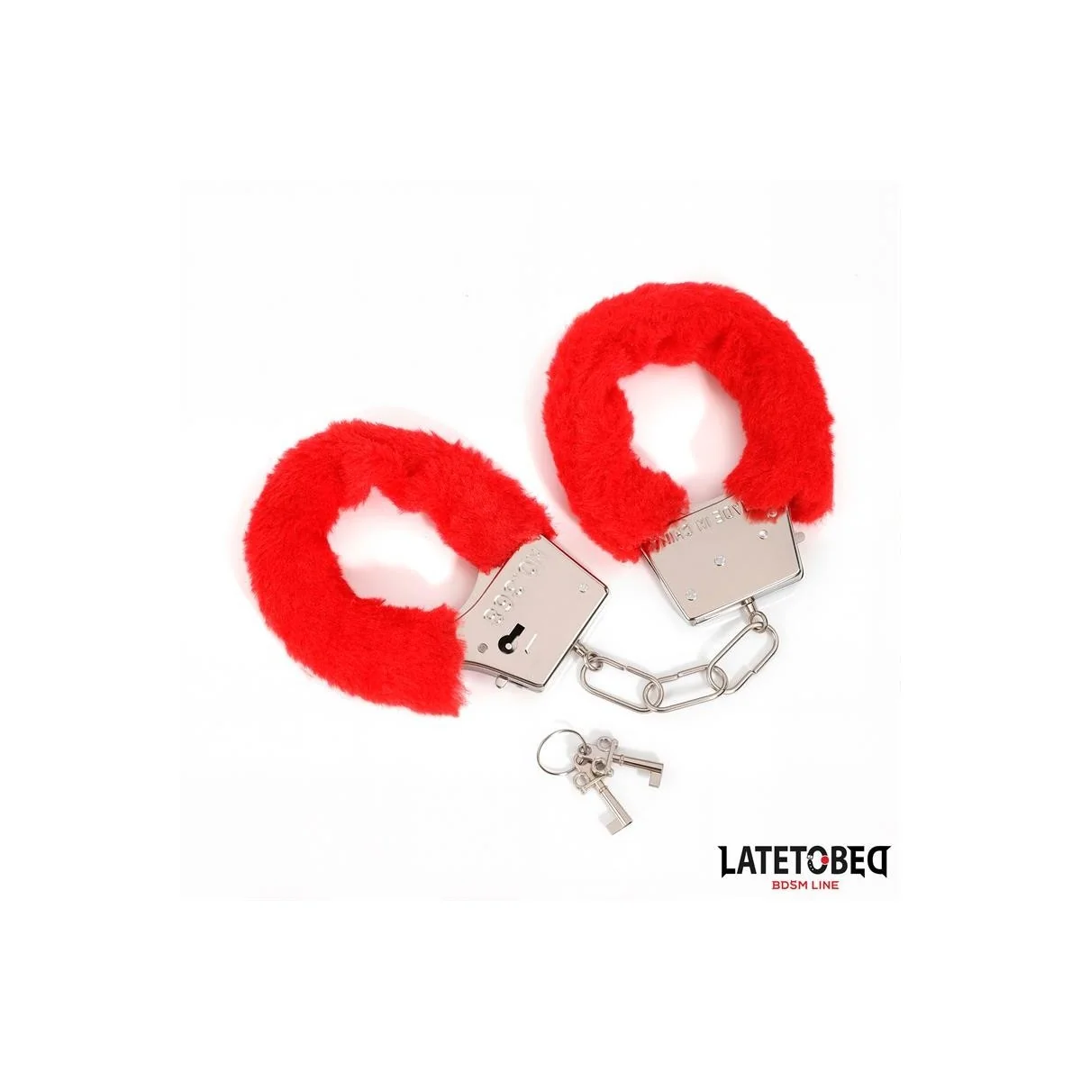 FELLBESETZTE MANSCHETTE MIT VERSCHLUSS ROT VON LATETOBED BDSM LINE