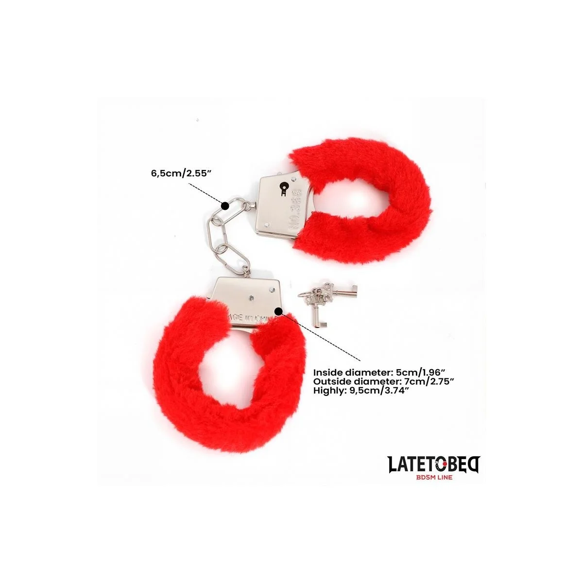 FELLBESETZTE MANSCHETTE MIT VERSCHLUSS ROT VON LATETOBED BDSM LINE