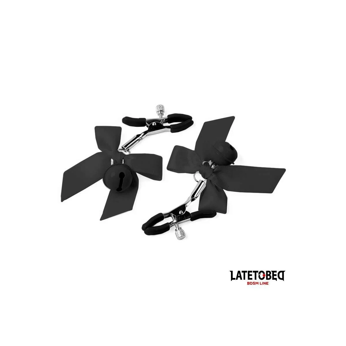NIPPELKLEMMEN MIT GLÖCKCHEN UND SCHWARZER SCHLEIFE VON LATETOBED BDSM LINE