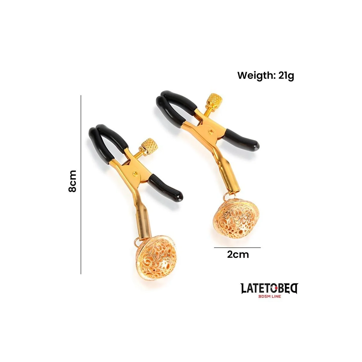 NIPPELKLEMMEN MIT GLOCKE SCHWARZ UND GOLD VON LATETOBED BDSM LINE