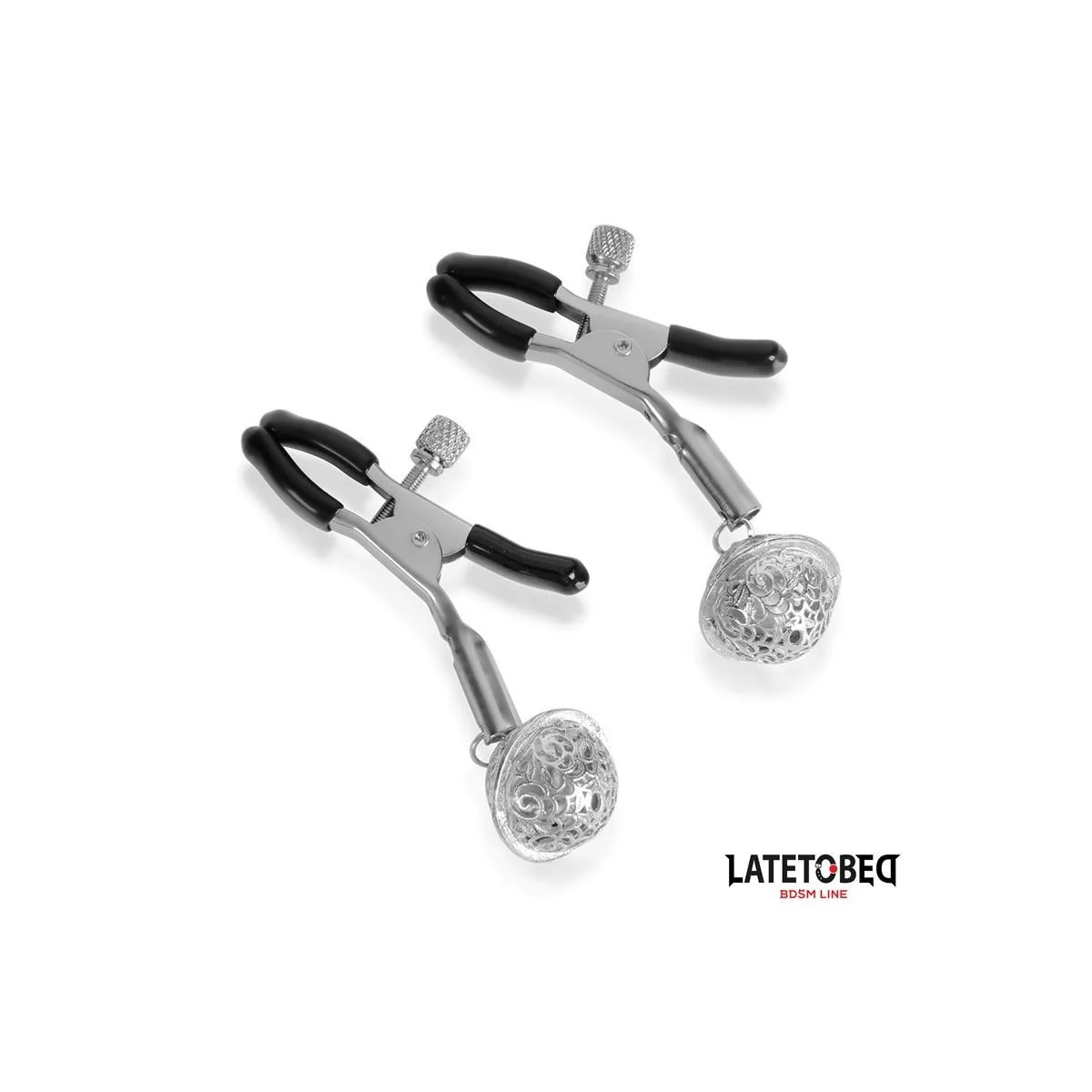NIPPELKLEMMEN MIT GLOCKE SILBER UND SCHWARZ VON LATETOBED BDSM LINE