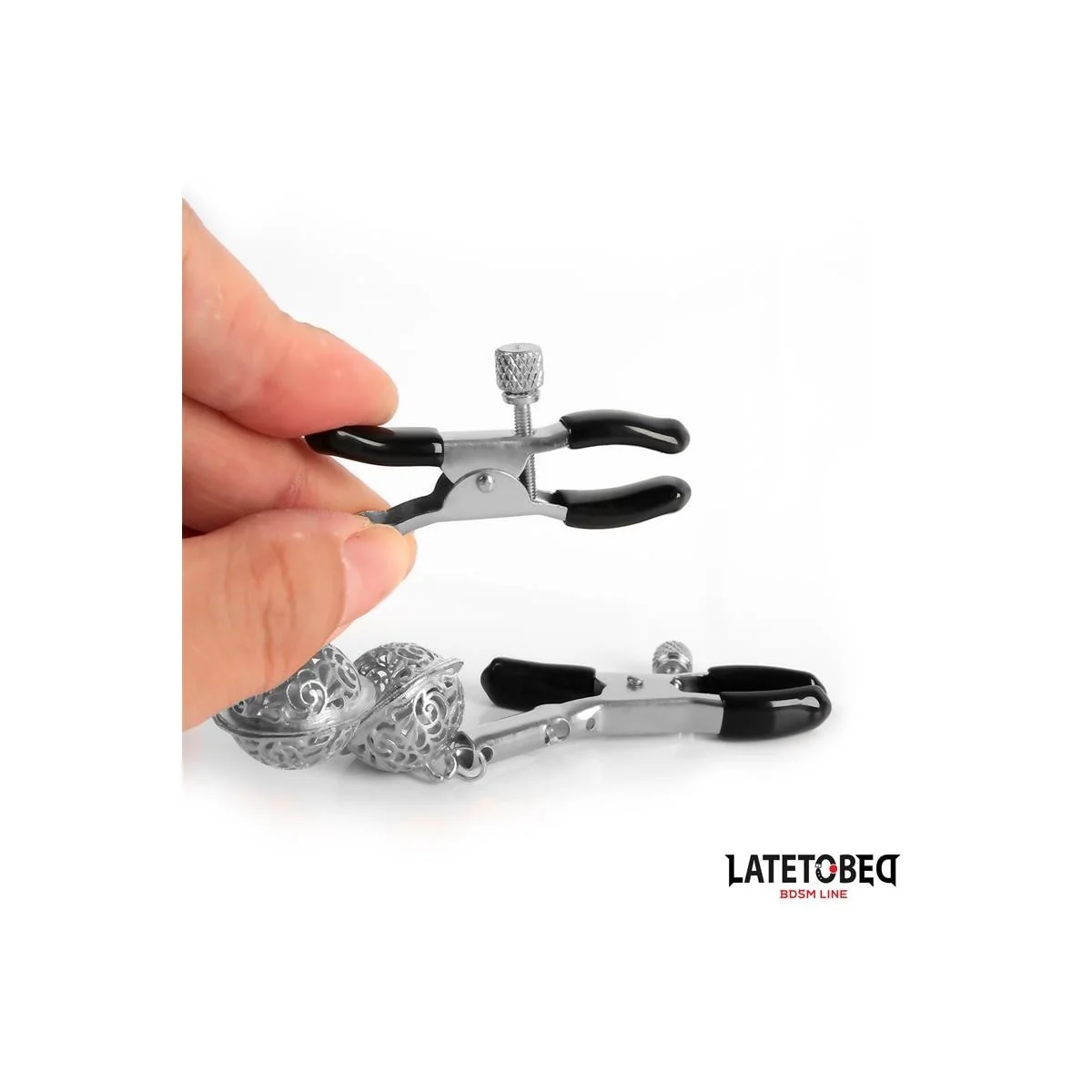 NIPPELKLEMMEN MIT GLOCKE SILBER UND SCHWARZ VON LATETOBED BDSM LINE