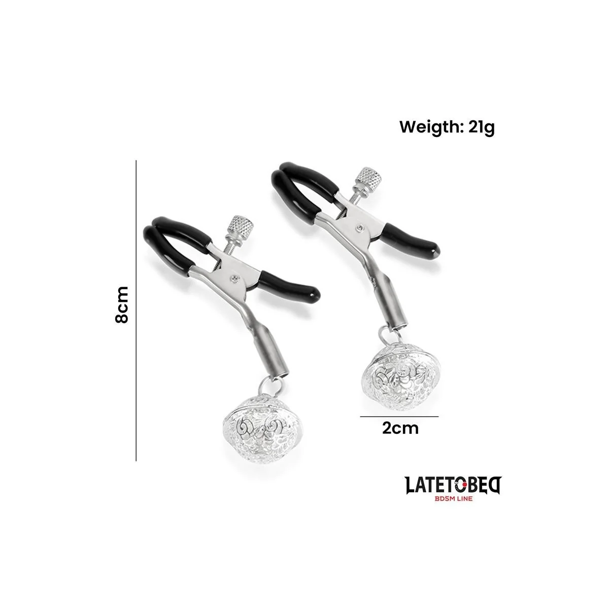 NIPPELKLEMMEN MIT GLOCKE SILBER UND SCHWARZ VON LATETOBED BDSM LINE