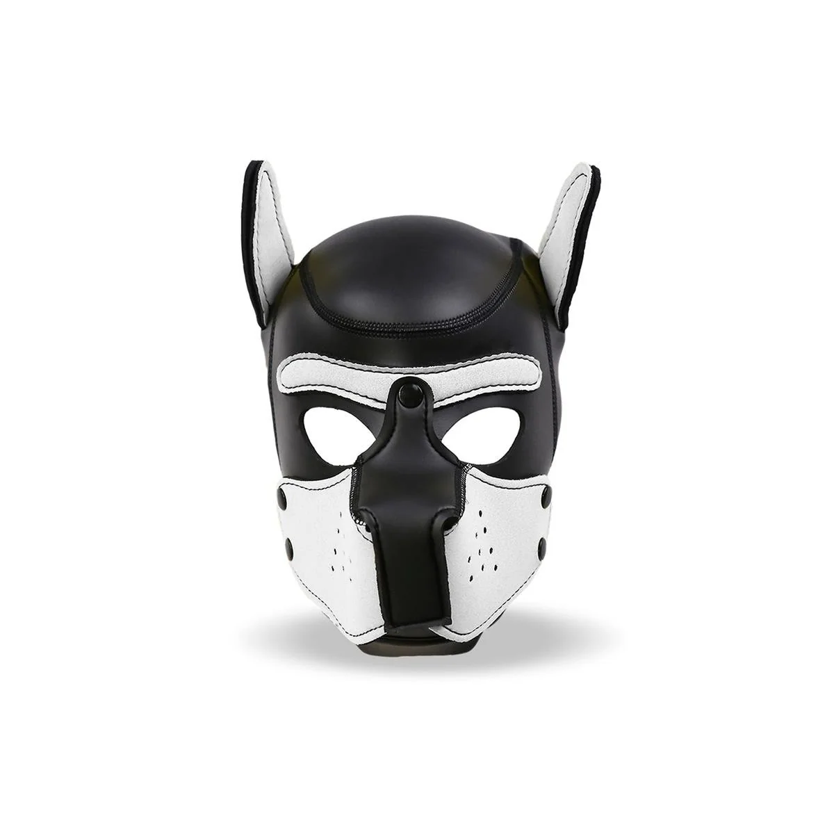 Hundehaube aus Neopren mit abnehmbarem Maulkorb, weiß/schwarz, Einheitsgröße von Intoyou Bdsm Line kaufen | Fesselliebe