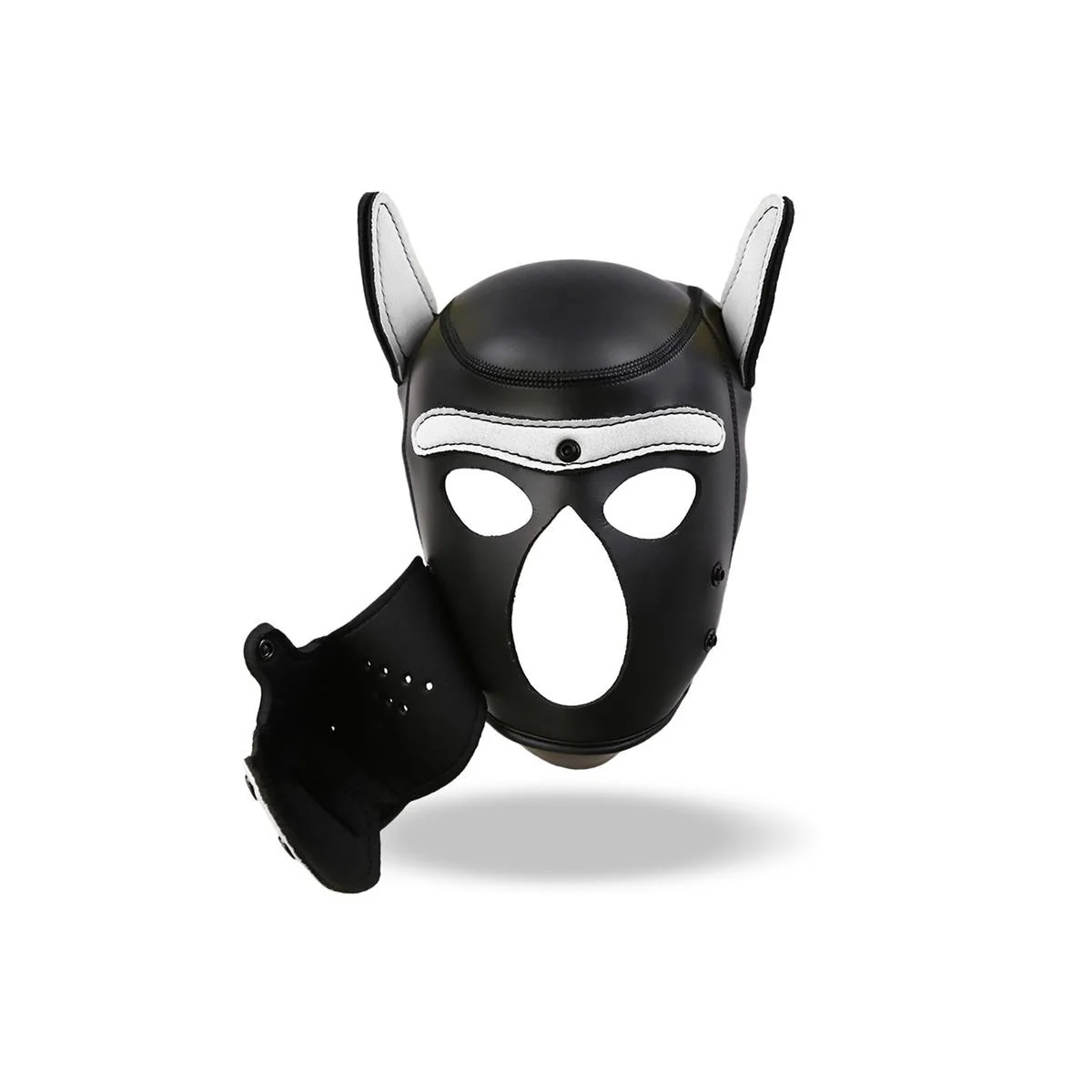 Hundehaube aus Neopren mit abnehmbarem Maulkorb, weiß/schwarz, Einheitsgröße von Intoyou Bdsm Line kaufen | Fesselliebe