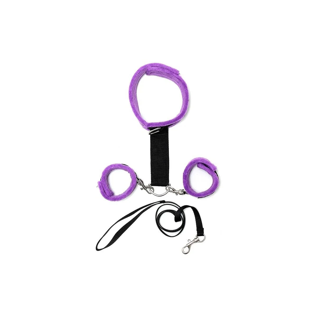 Handschellen zum Halsband mit verstellbarer und abnehmbarer Leine, Lila von Bondage Play kaufen | Fesselliebe