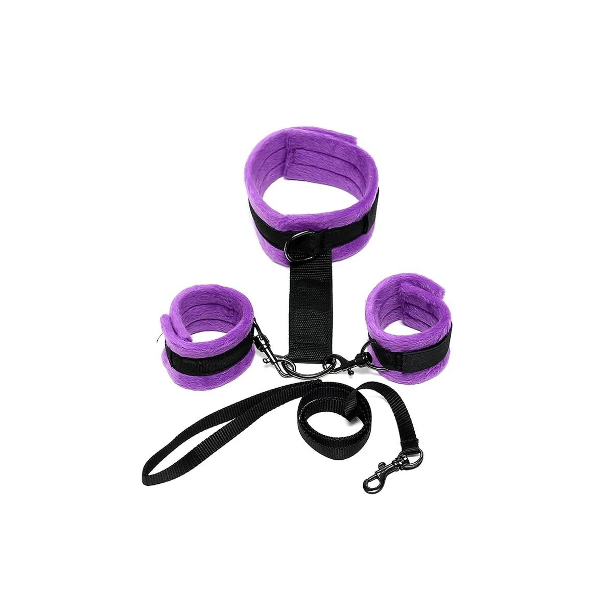 Handschellen zum Halsband mit verstellbarer und abnehmbarer Leine, Lila von Bondage Play kaufen | Fesselliebe