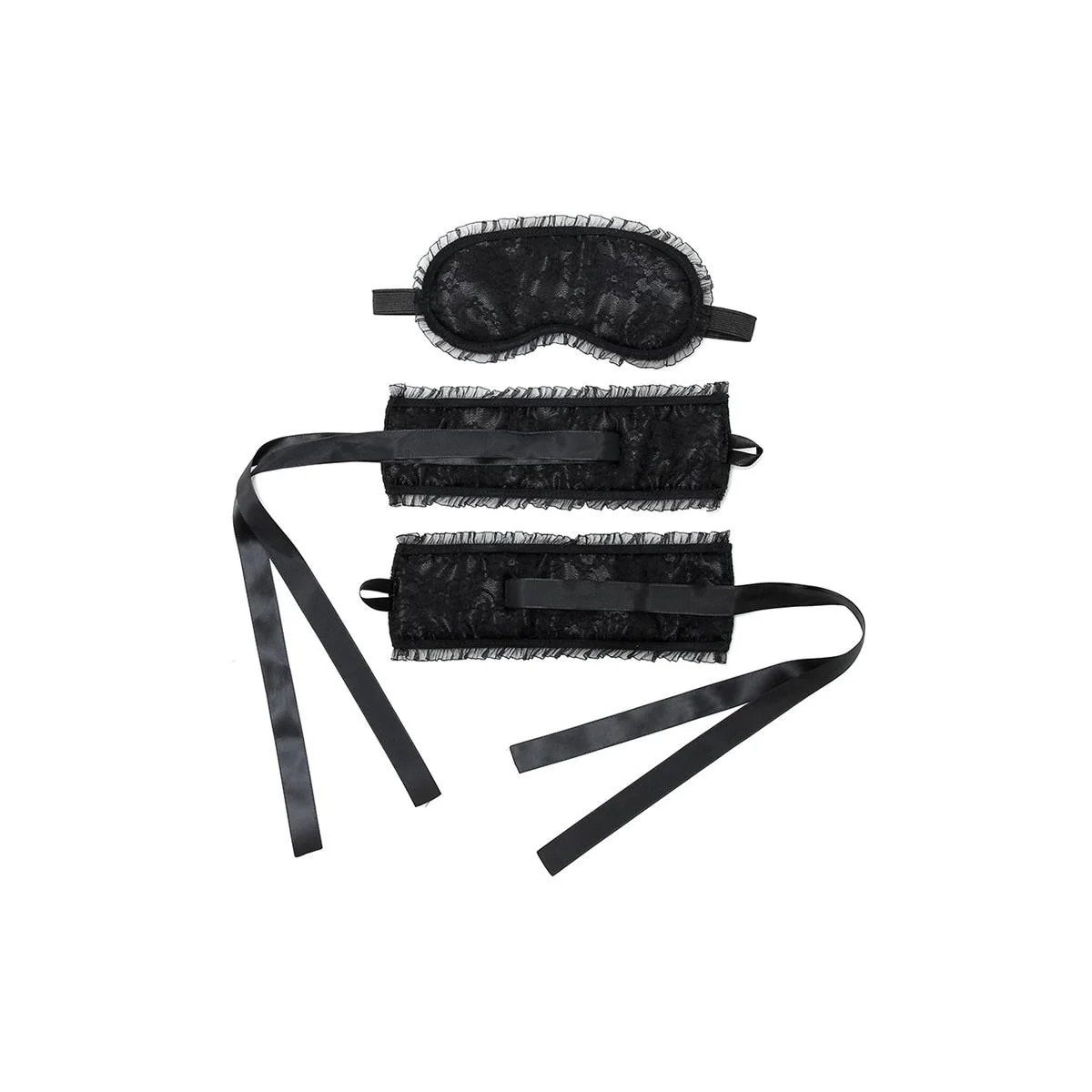 Handschellen in Satinoptik mit Maske Schwarz von Bondage Play kaufen | Fesselliebe