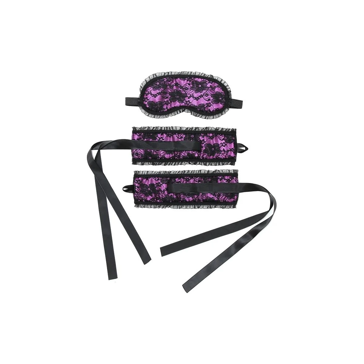 Handschellen in Satinoptik mit Maske Lila von Bondage Play kaufen | Fesselliebe