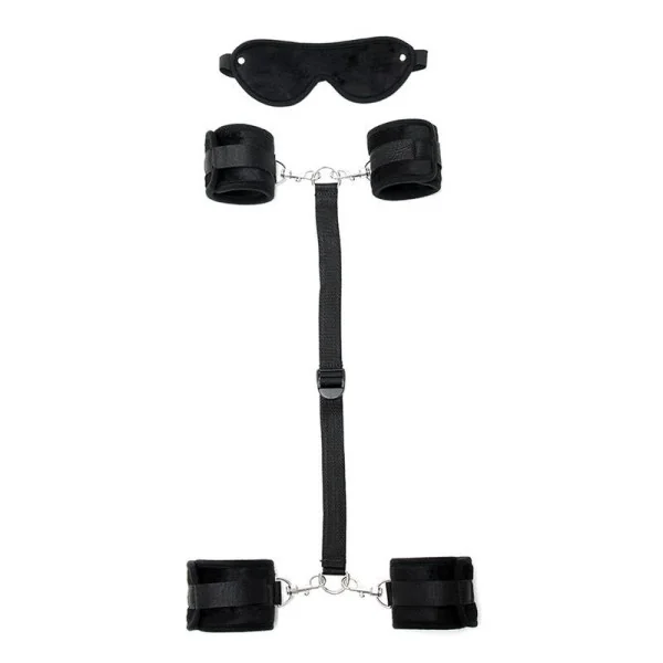 Hand-zu-Knöchel-Fesseln mit verstellbarer Maske, Schwarz von Bondage Play kaufen | Fesselliebe