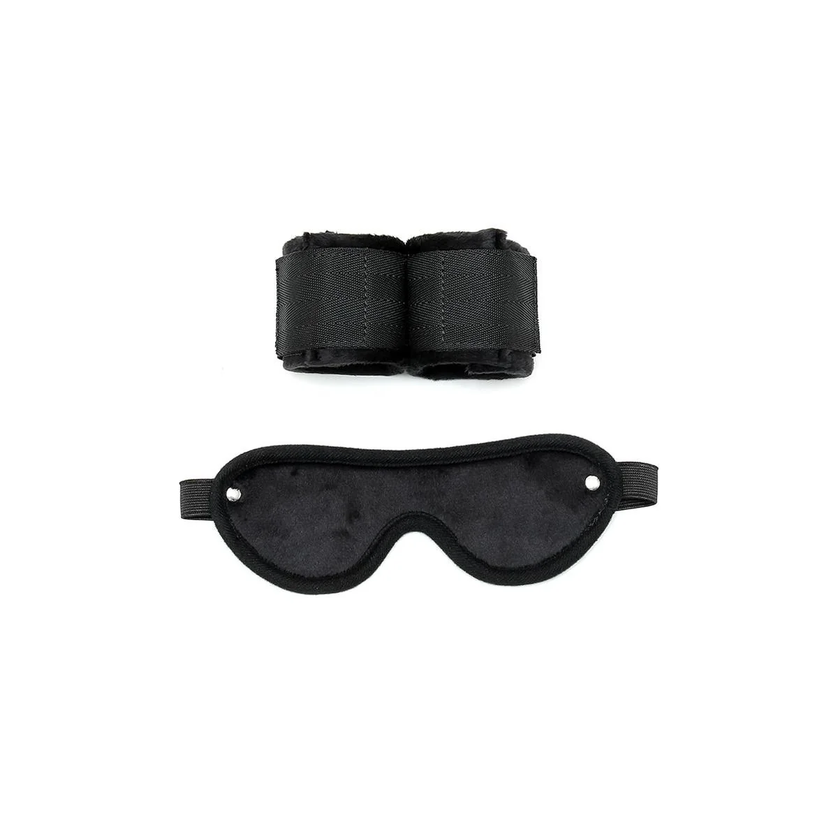 Rimba Handschellen mit Maske verstellbar schwarz von Bondage Play kaufen | Fesselliebe