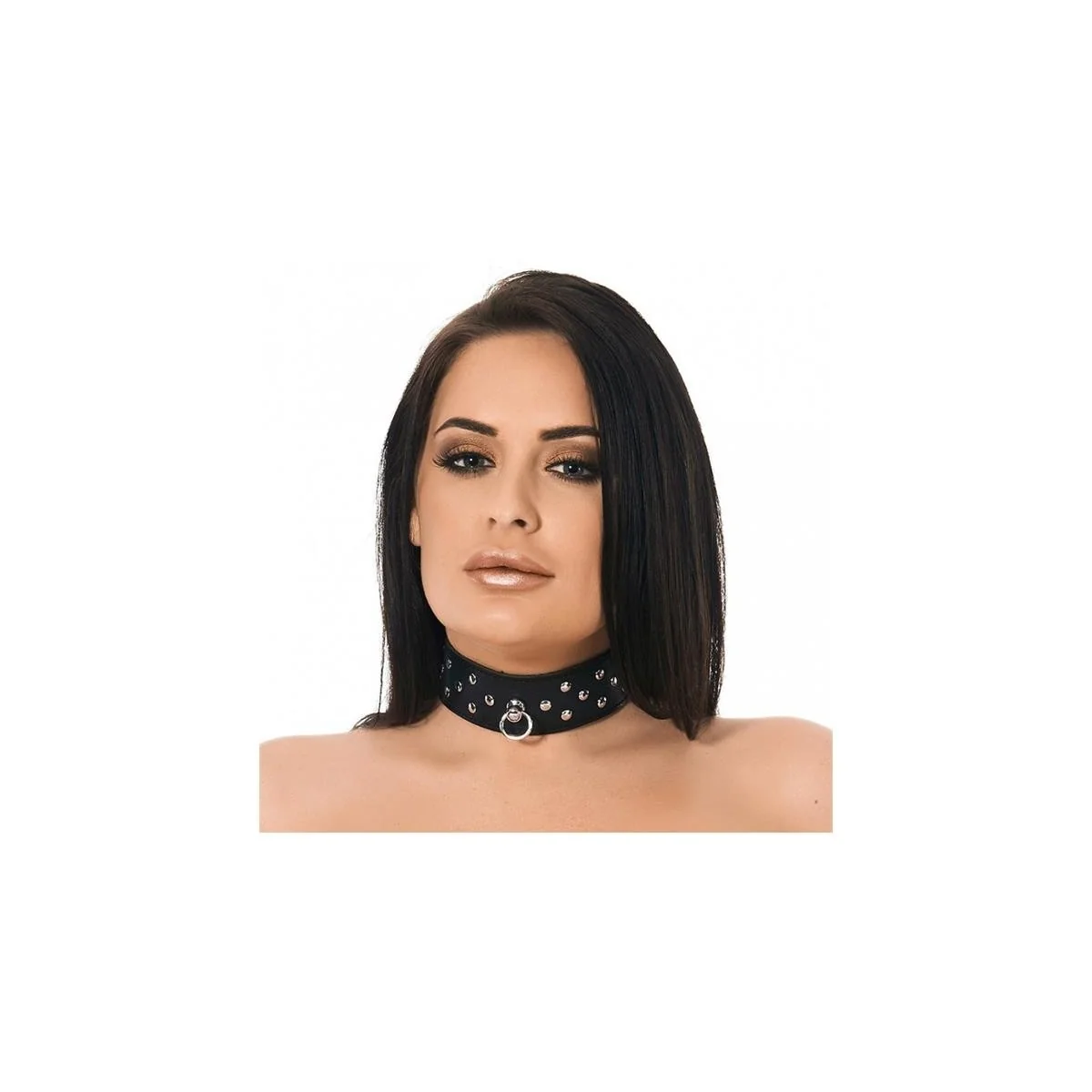 Lederhalsband mit Ring und Nieten von Bondage Play kaufen | Fesselliebe