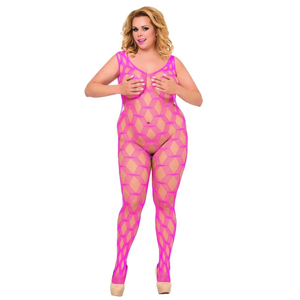 Pinkes Netz-Catsuit Ouvert 6254, Bodystocking von Softline Plus Size kaufen | Fesselliebe