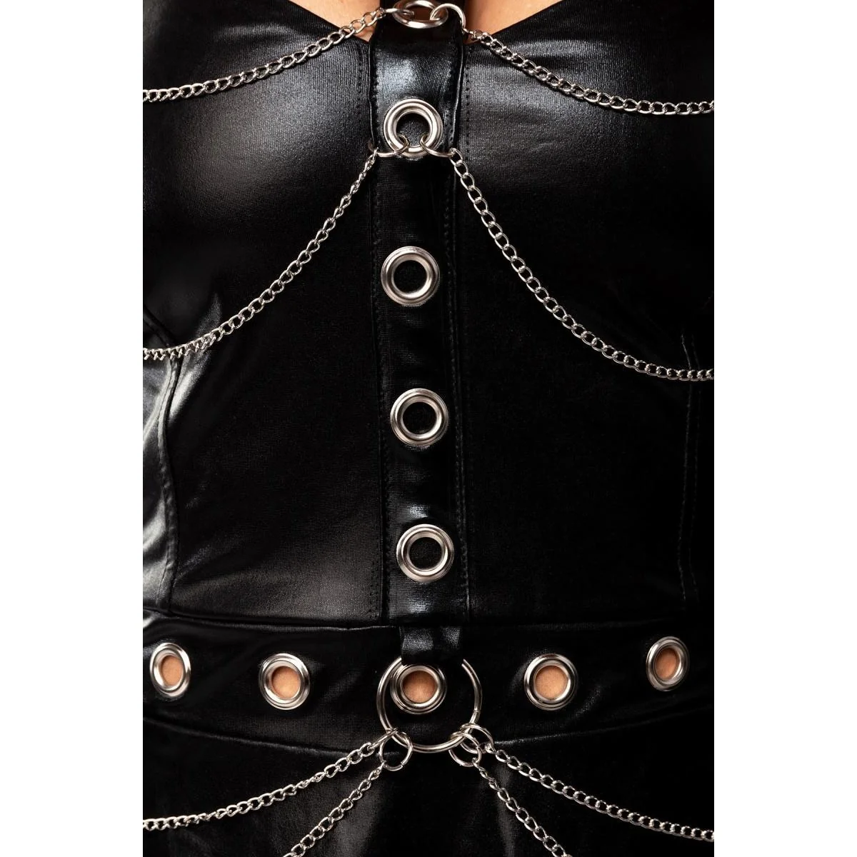 Schwarzes Wetlook Minikleid 18289 von Saresia kaufen | Fesselliebe