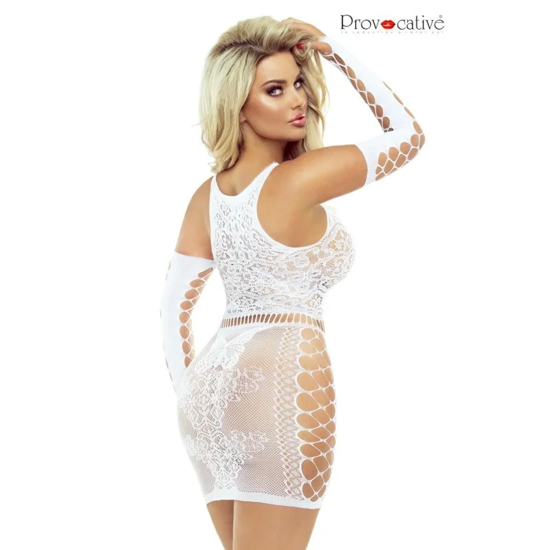 Weißes Netzkleid mit Armstulpen Pr1530 von Provocative kaufen | Fesselliebe 2
