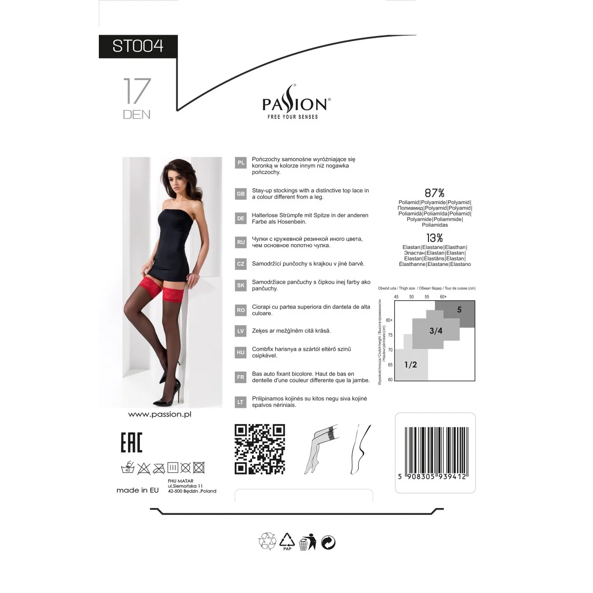 Halterlose Strümpfe St004 Schwarz/Rot von Passion kaufen | Fesselliebe