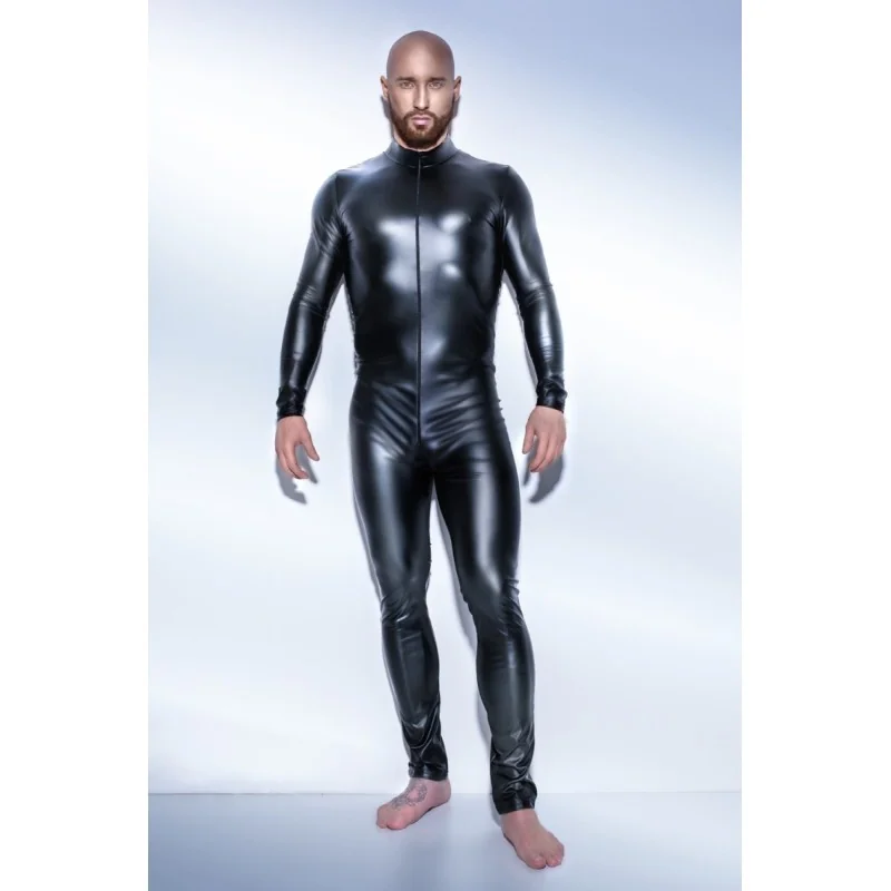 Schwarzer Powerwetlook Overall mit 2-Wege Reißverschluss H043 von Noir Handmade kaufen | Fesselliebe