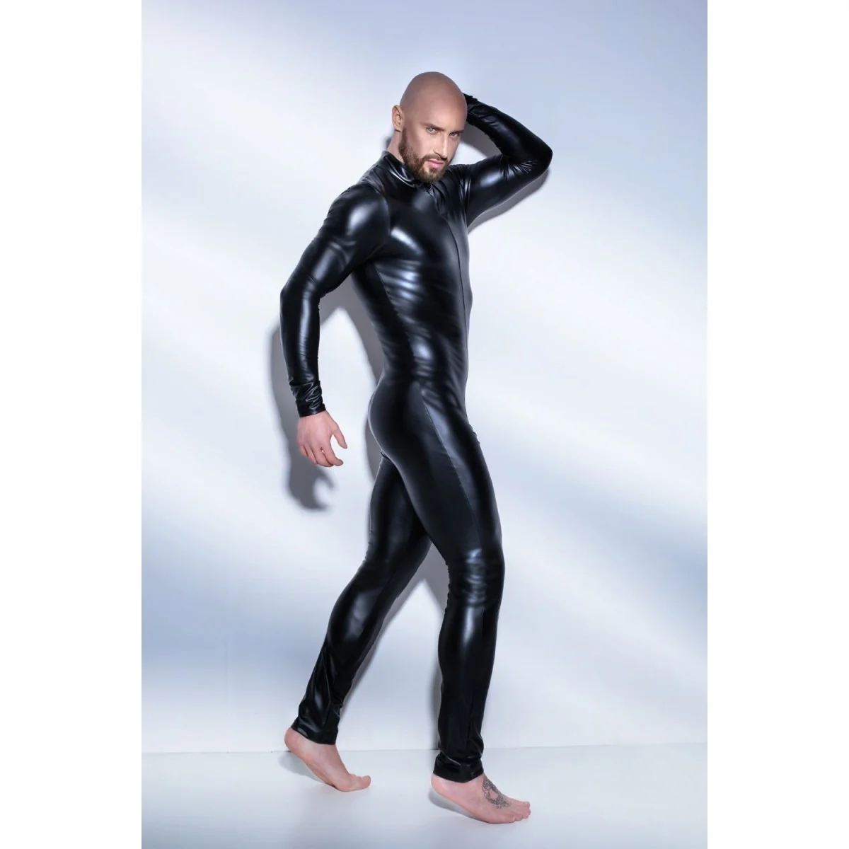 Schwarzer Powerwetlook Overall mit 2-Wege Reißverschluss H043 von Noir Handmade kaufen | Fesselliebe