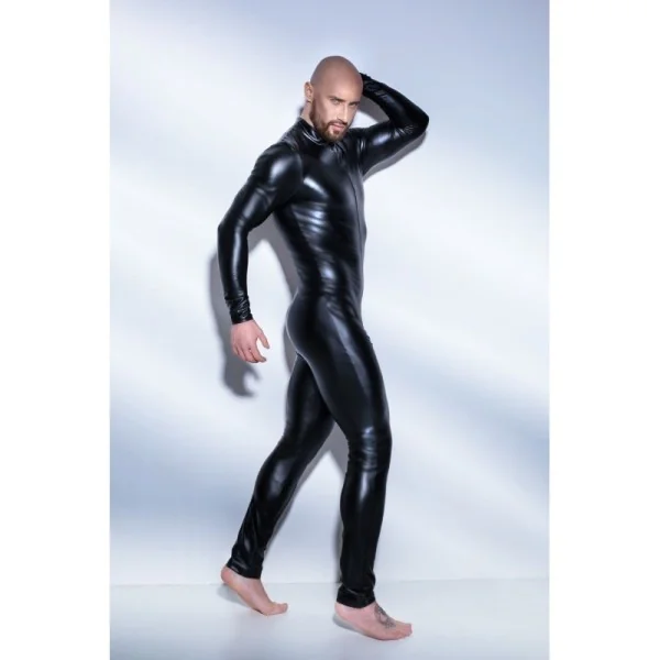 Schwarzer Powerwetlook Overall mit 2-Wege Reißverschluss H043 von Noir Handmade kaufen | Fesselliebe