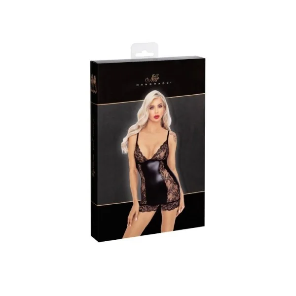 F282 Kurzes Powerwetlook Kleid mit Spitzeneinsätzen von Noir Handmade kaufen | Fesselliebe