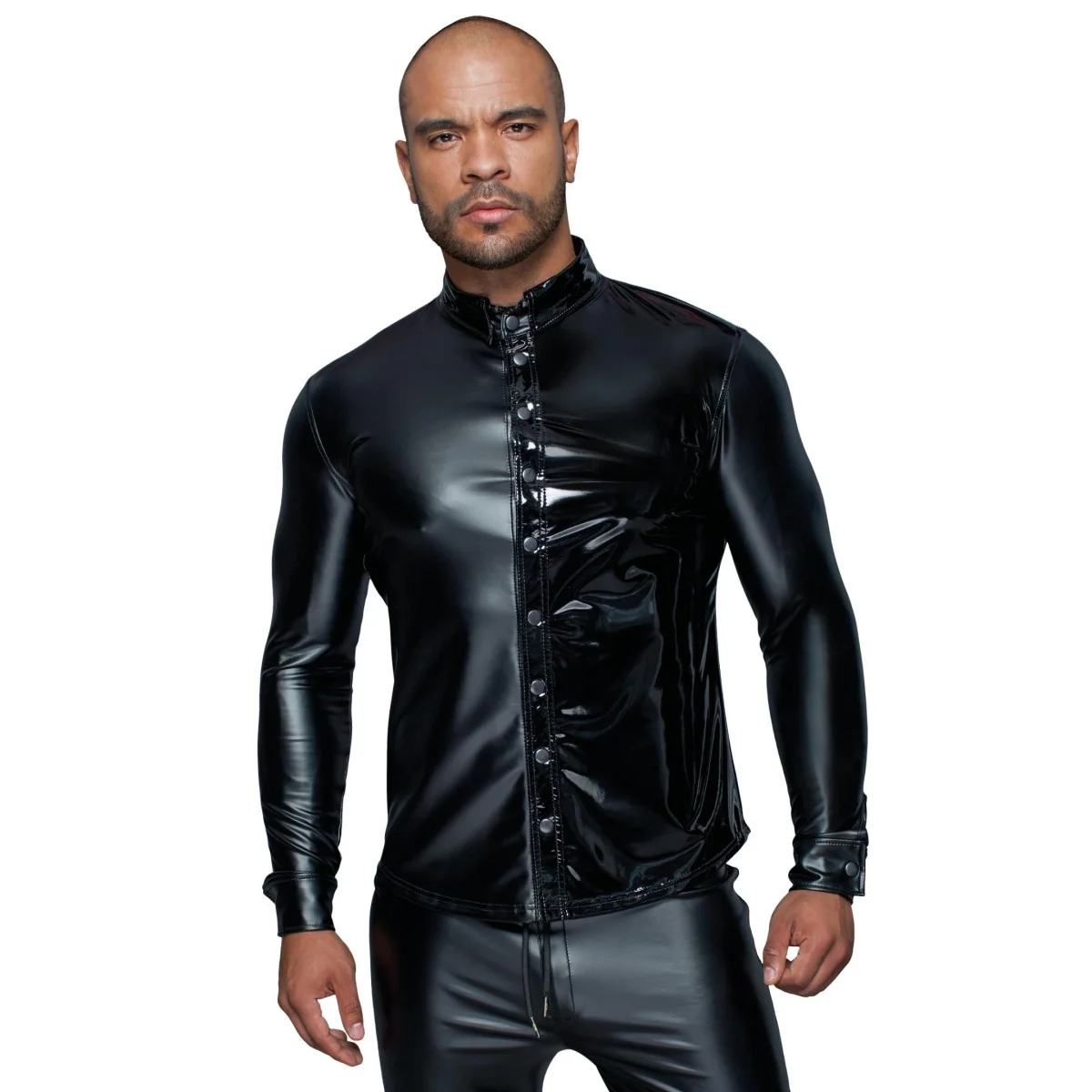 Langärmliges Powerwetlook & Pvc Shirt mit Knopfleiste H064 von Noir Handmade Missbehaved Collection kaufen | Fesselliebe