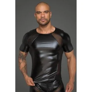 Herren T-Shirt aus Powerwetlook mit 3d Netzeinsätzen H056 von Noir Handmade Rebellious Collection kaufen | Fesselliebe