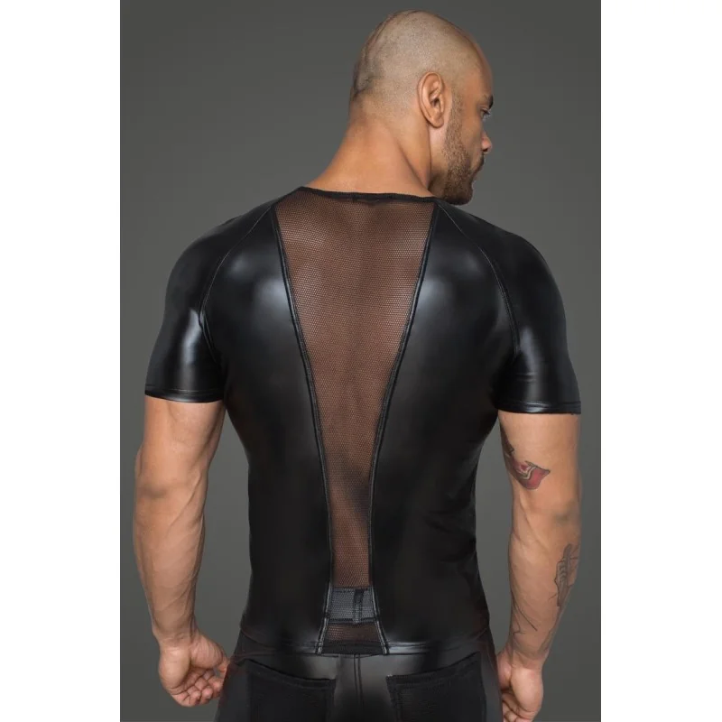 Herren T-Shirt aus Powerwetlook mit 3d Netzeinsätzen H056 von Noir Handmade Rebellious Collection kaufen | Fesselliebe 2