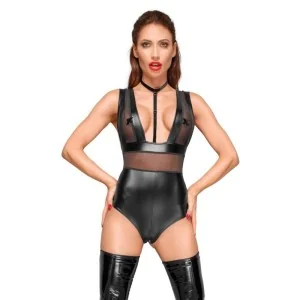 Powerwetlook Body mit Tülleinsätzen und Choker aus Zartem Samt F183 von Noir Handmade Decadence Collection kaufen | Fesselliebe