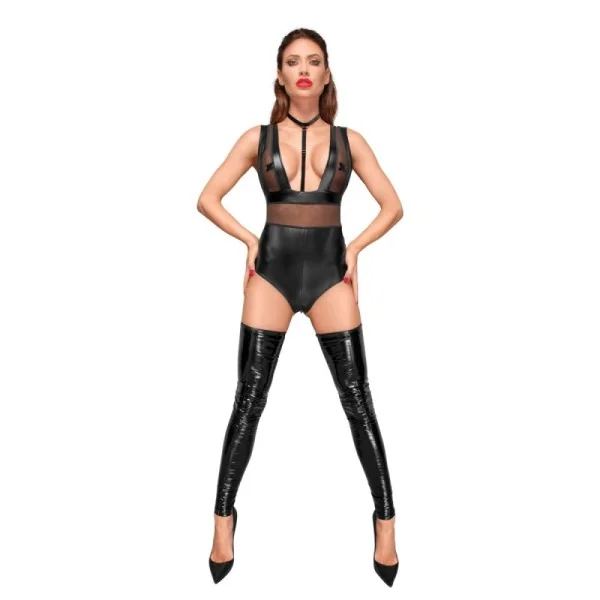 Powerwetlook Body mit Tülleinsätzen und Choker aus Zartem Samt F183 von Noir Handmade Decadence Collection kaufen | Fesselliebe