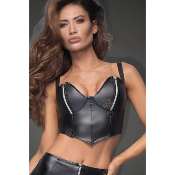 Powerwetlook Top mit Silbernen Reißverschlüssen Im Brustbereich F165 von Noir Handmade BiTch Collection kaufen | Fesselliebe